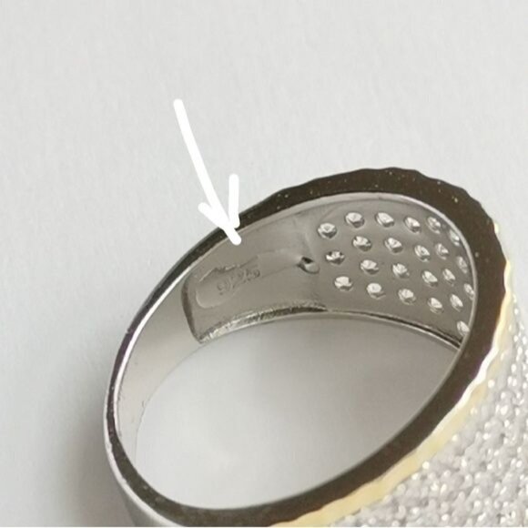 14k gold and sterling silver cz wide band ring size 8 - Picture 3 of 6